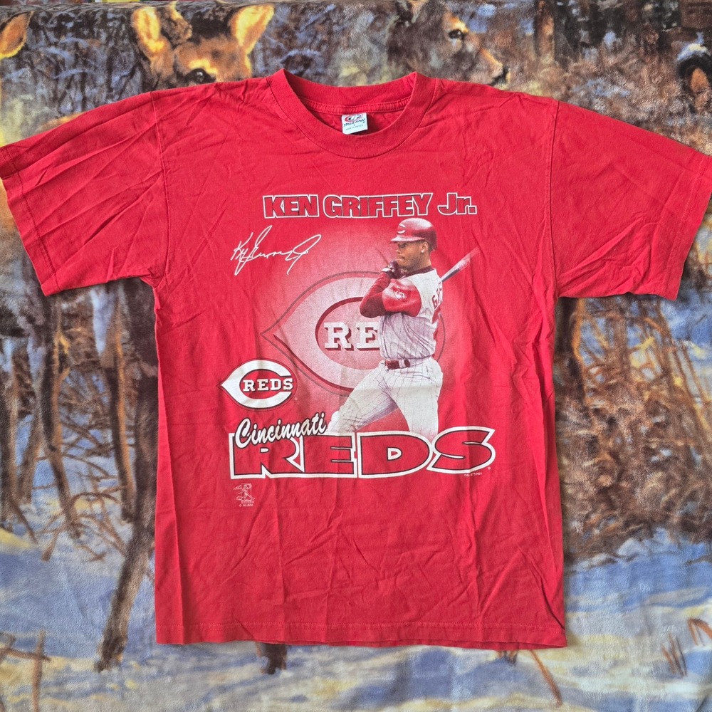 Vintage Ken Griffey JR Cincinnati Reds 2001 Signature3D Portrait MLB Tee Large